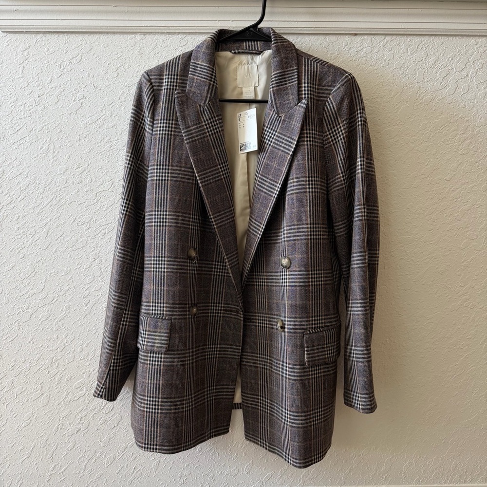 H&M Checkered Blazer in Brown and Black